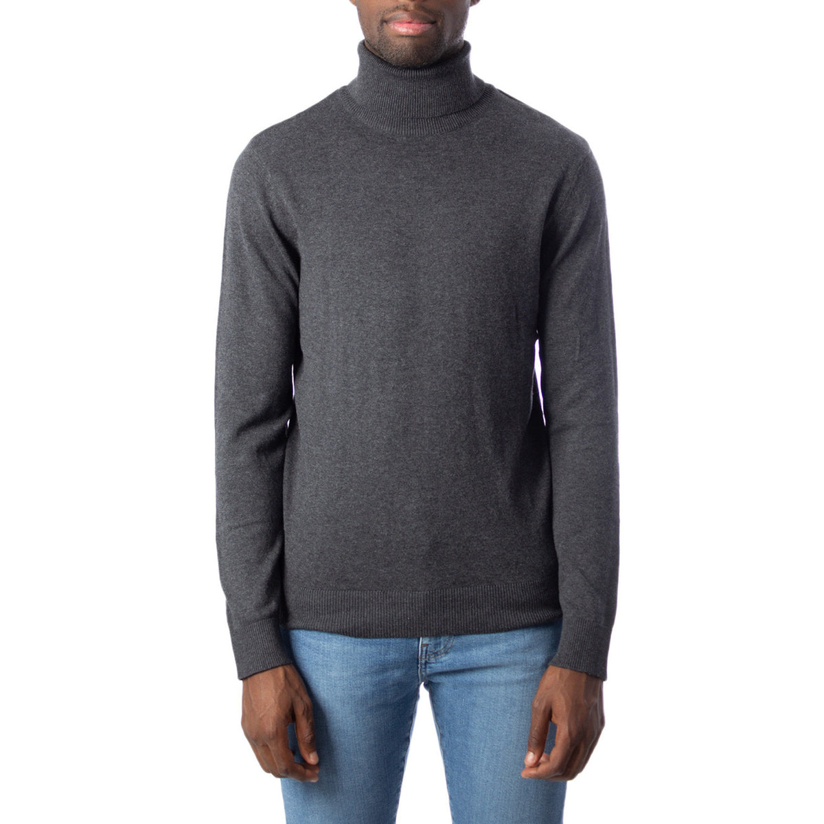 Image 1 : Pull homme Jack & Jones bleu col montant manches longues, vue face — delvale