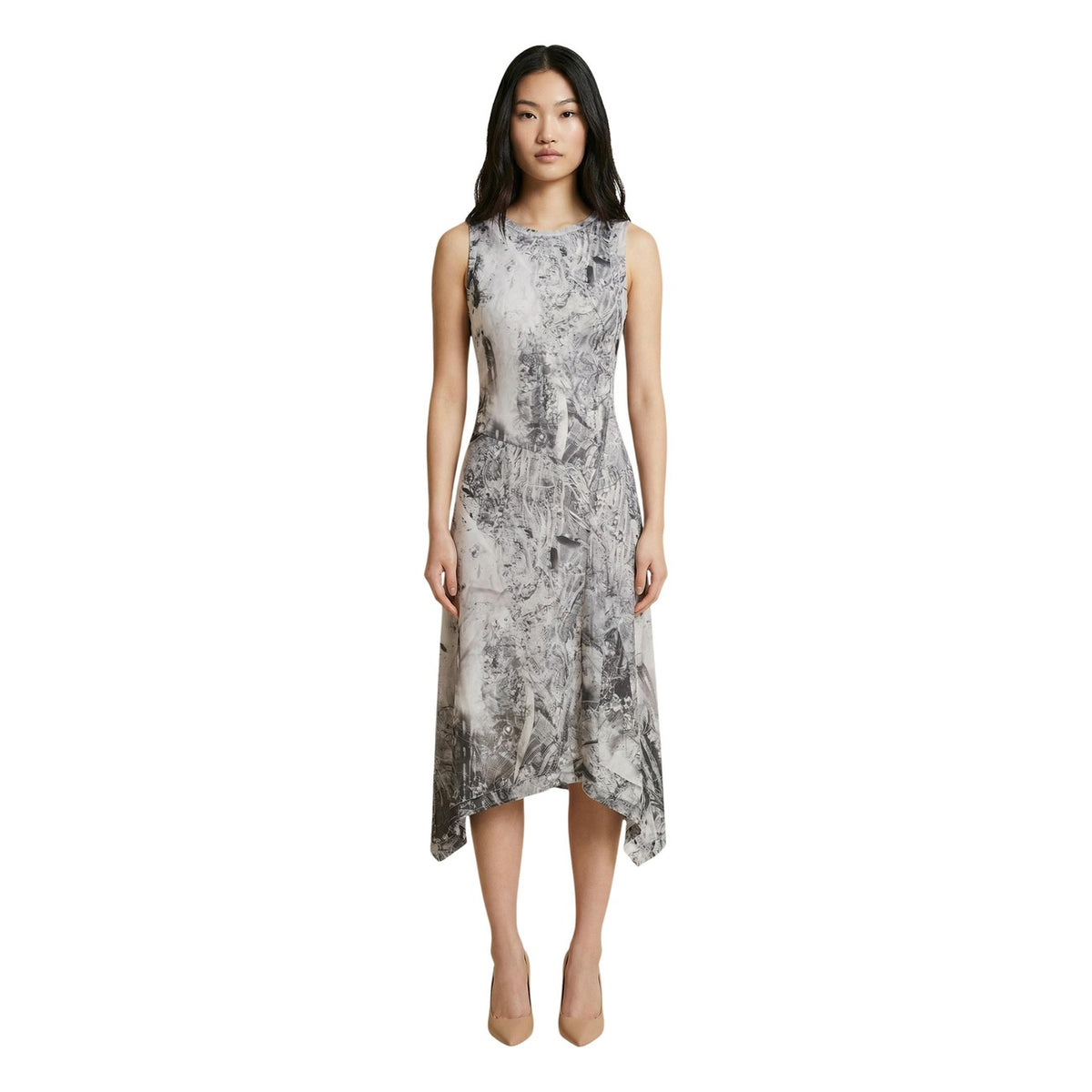 Image 1 : Robe Desigual femme grise sans manches avec motif imprimé et col rond — delvale
