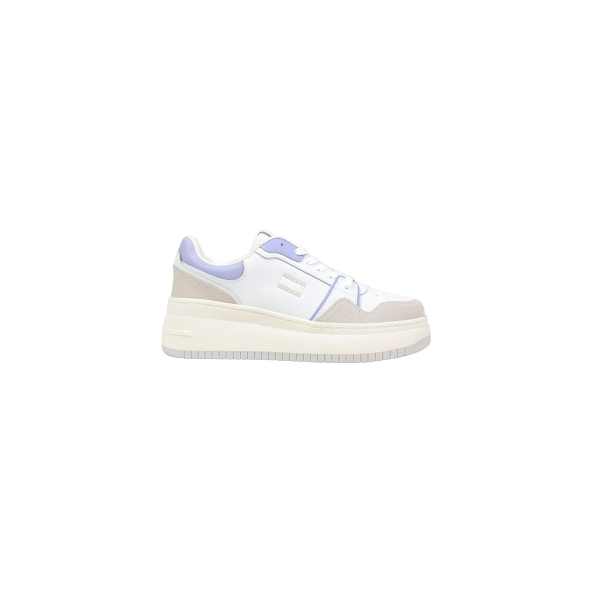 Image 1 : Baskets femme blanches Tommy Hilfiger Jeans en chamois vue de profil — delvale