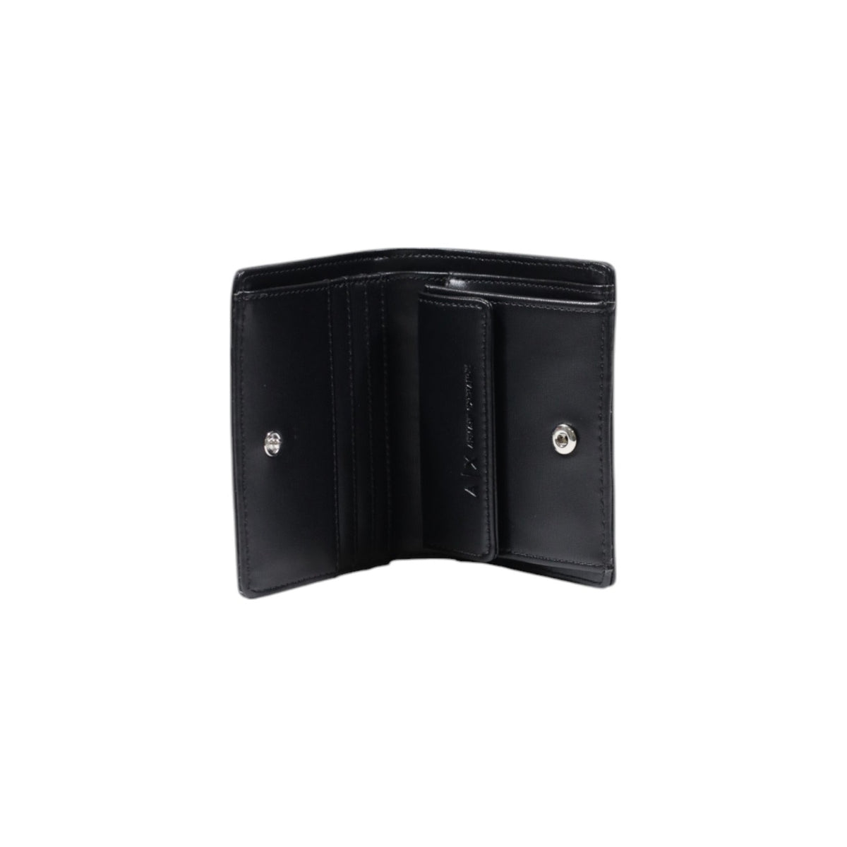 Image 5 : Portefeuille Armani Exchange femme noir posé, vue d'ensemble montrant la sangle et le logo AX — Delvale