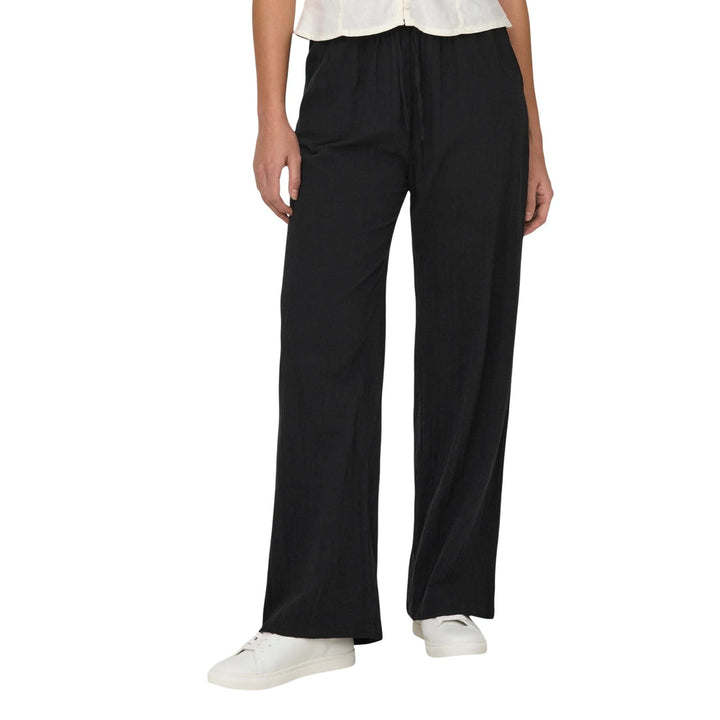 Image 1 : Pantalon Only femme noir à lacets en coton, vue de face — Delvale