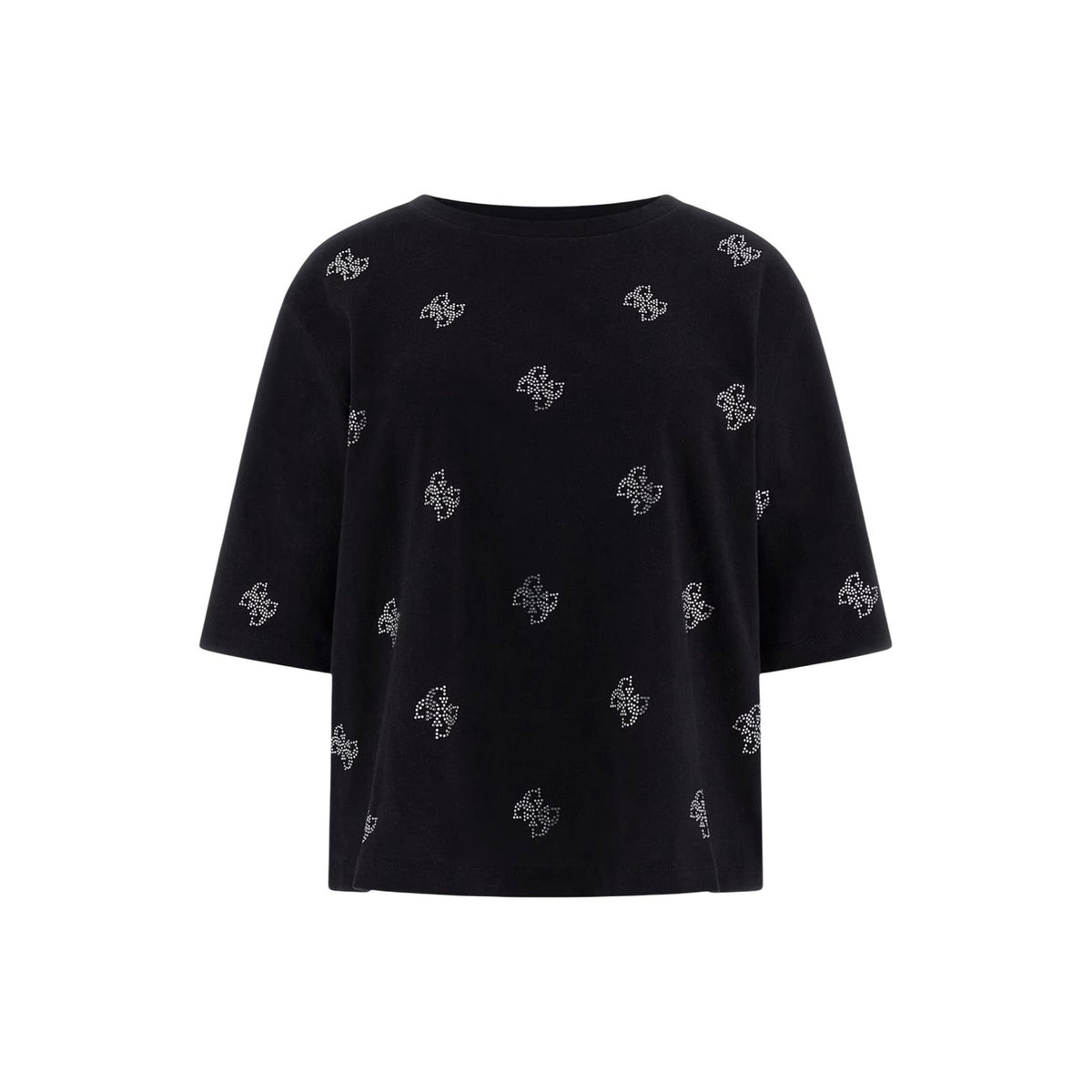 Image 5 : Vue de face du t-shirt Guess femme pur coton noir avec imprimé logos 4G en strass, coupe droite et encolure ronde — Delvale