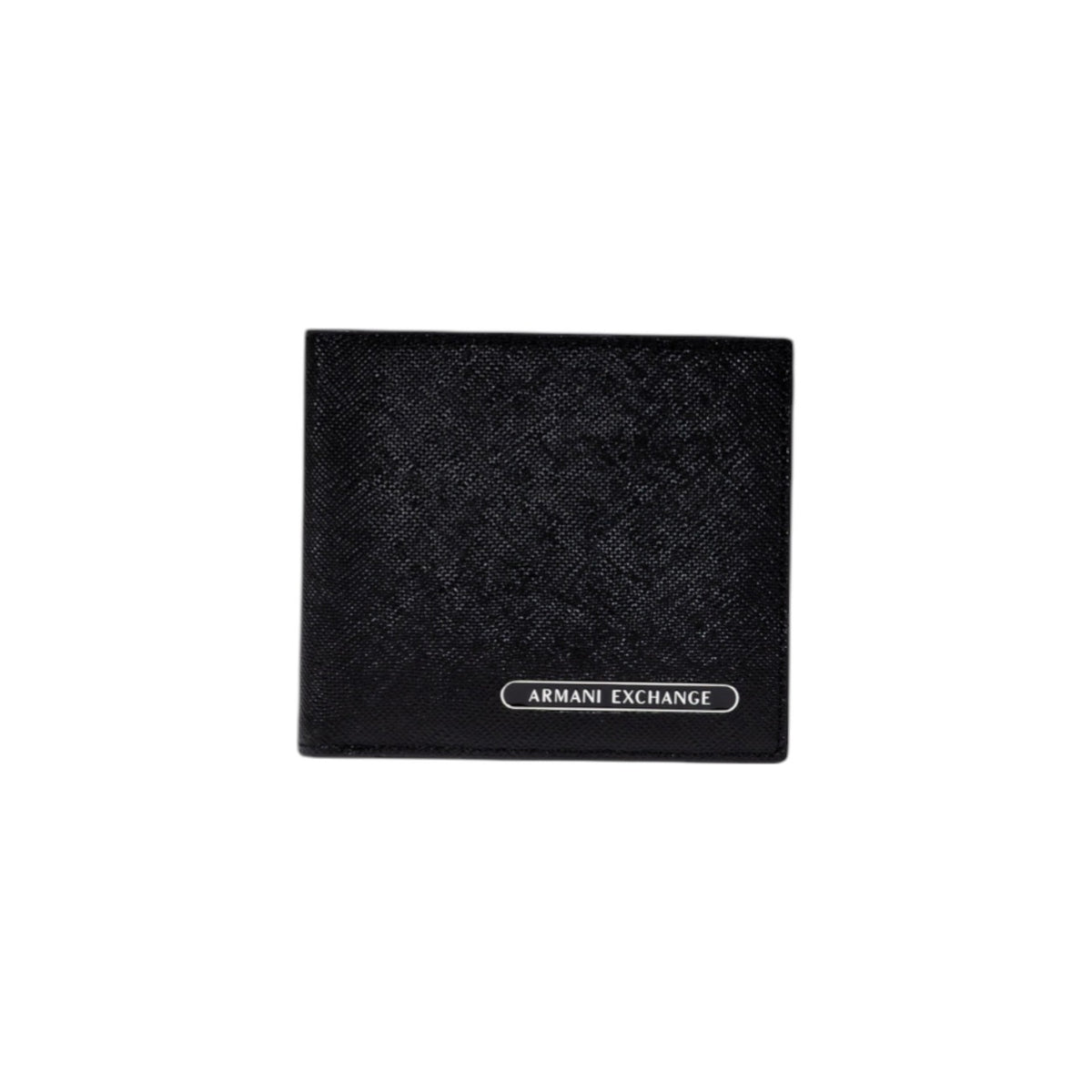 Portefeuille Armani Exchange cuir noir vue de face — format compact 10x11cm finitions soignées