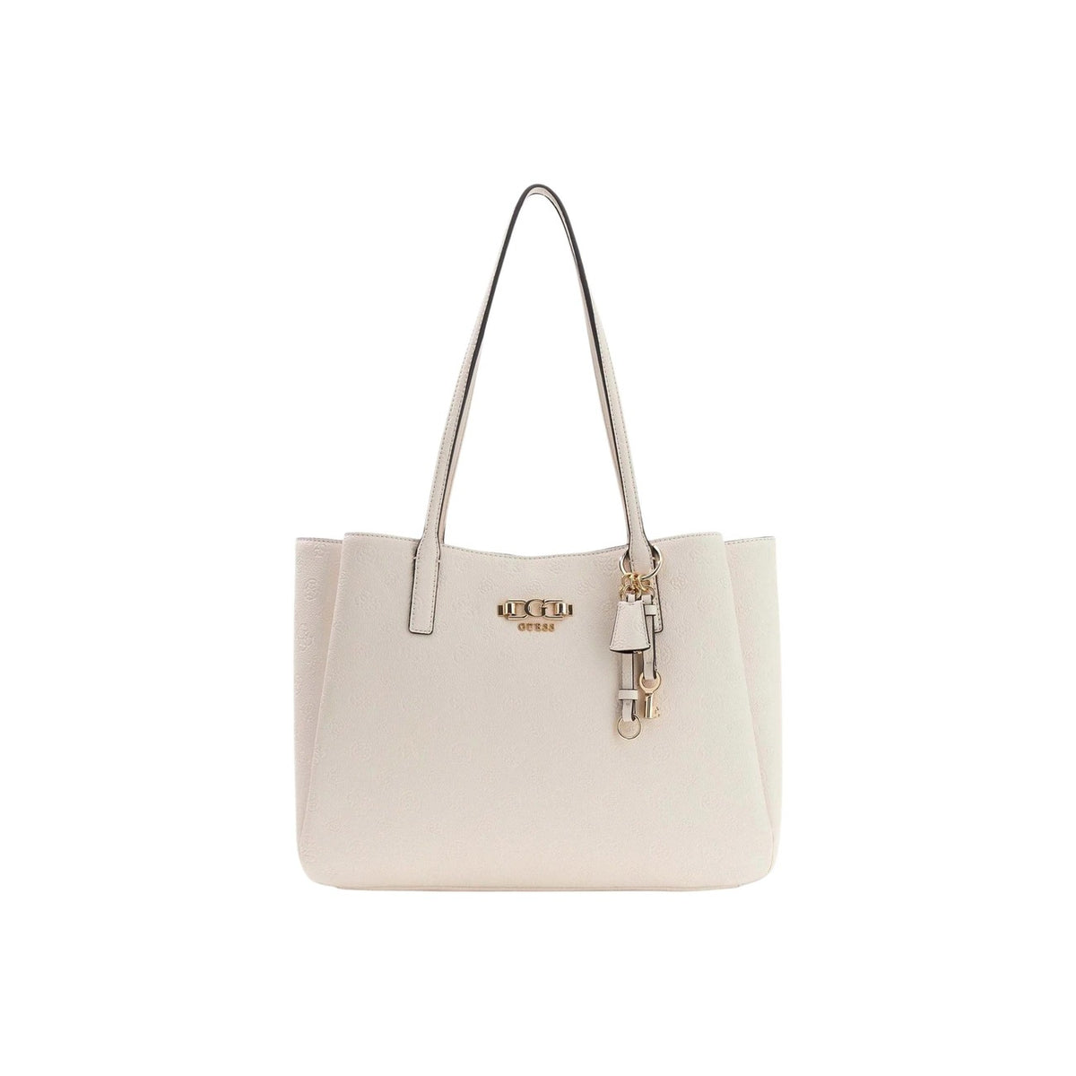Image 5 : Sac à main Guess beige dimensions généreuses, porté en situation urbaine chic — delvale