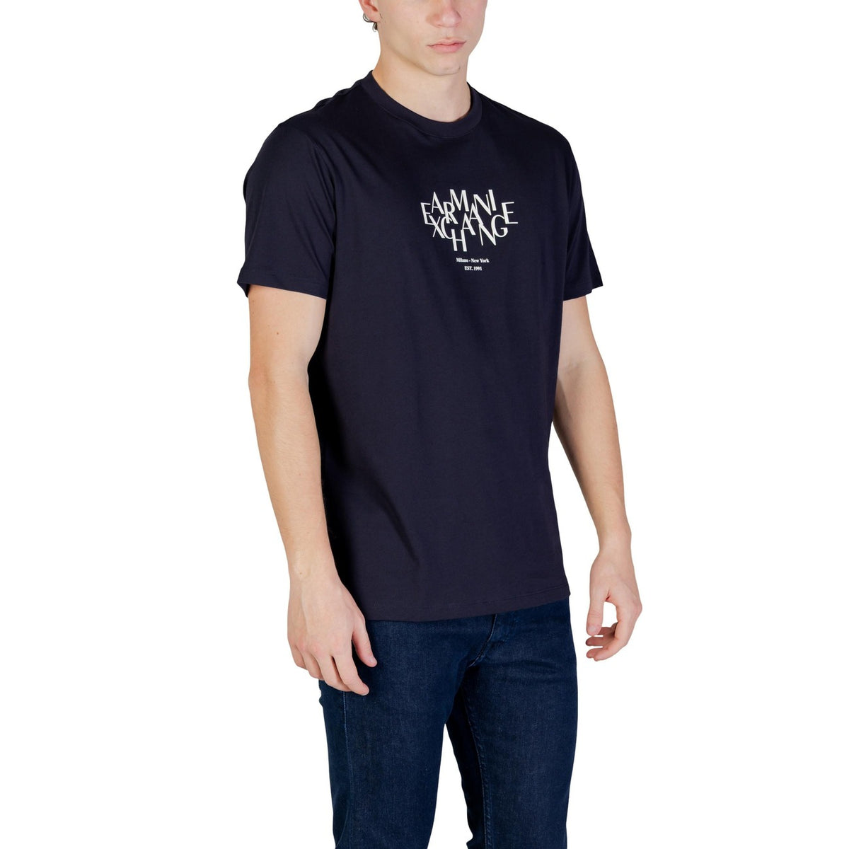 Image 3 : T-shirt Armani Exchange homme bleu porté, vue de dos — Delvale