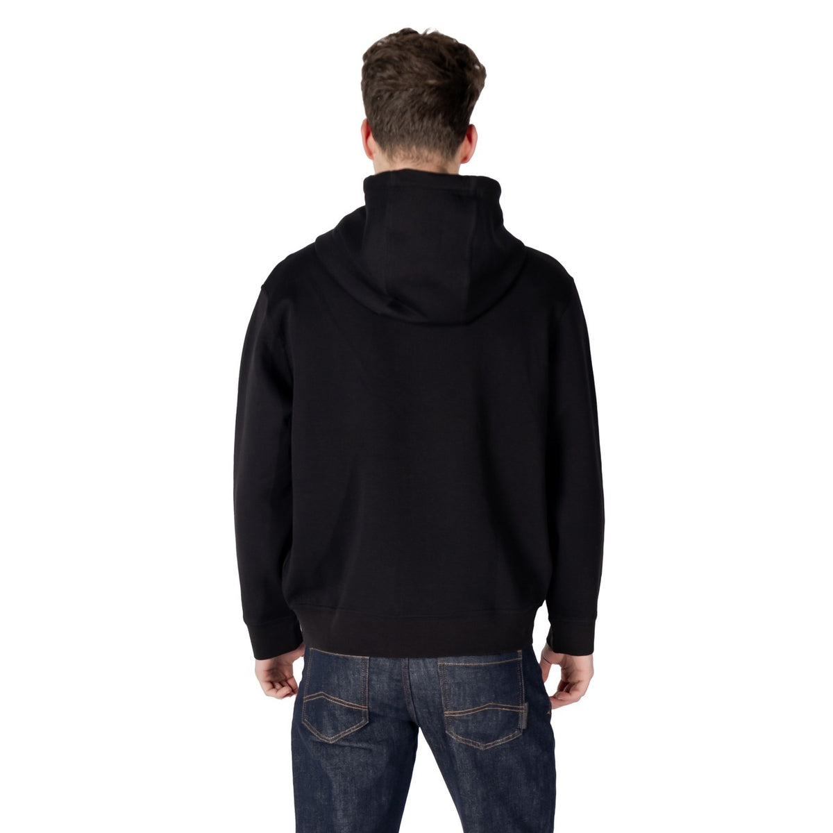 Sweat zippé à capuche Armani Exchange homme noir de dos, coupe légèrement oversized