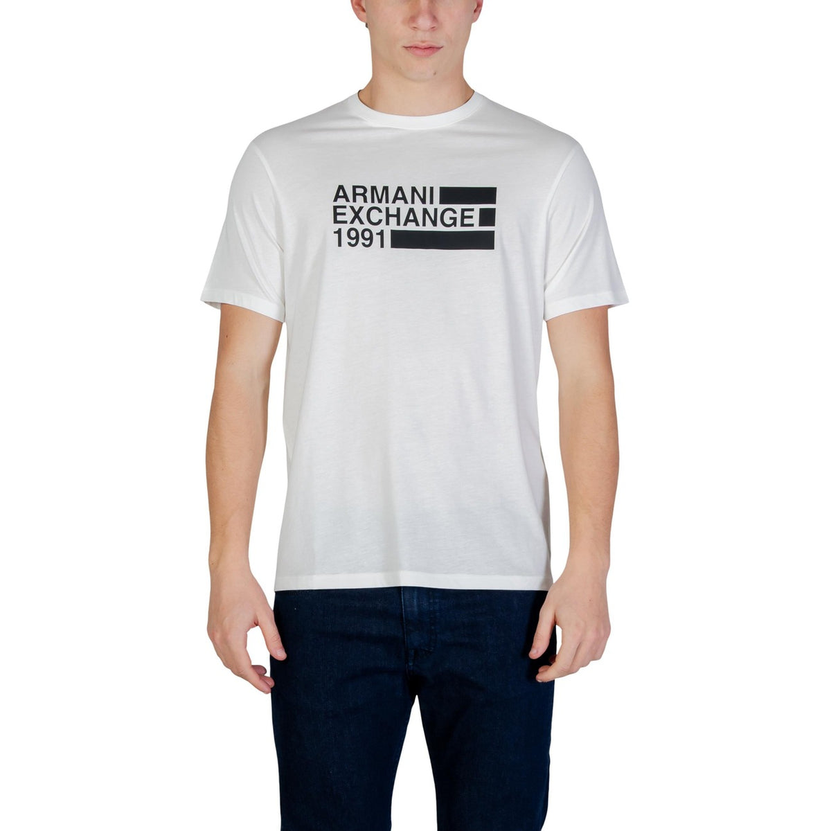 Image 1 : T-shirt blanc Armani Exchange homme avec impression logo, vue de face — Delvale