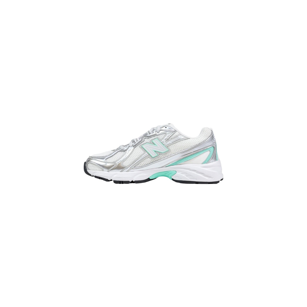 Baskets New Balance 740 femme blanc argenté vert menthe semelle blanche profil gauche