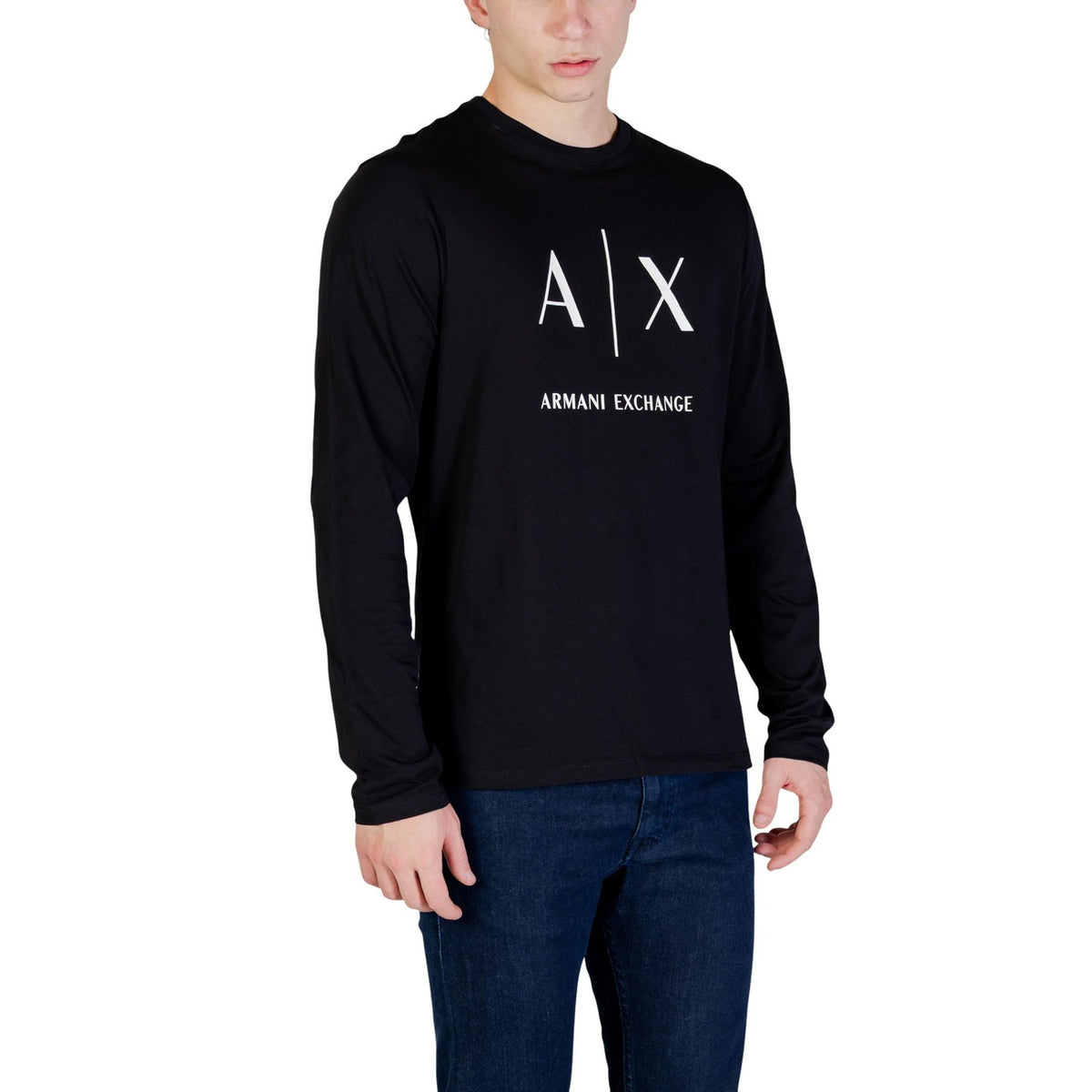 Image 3 : Vue de dos du pull Armani Exchange homme noir en coton avec finitions soignées — Delvale