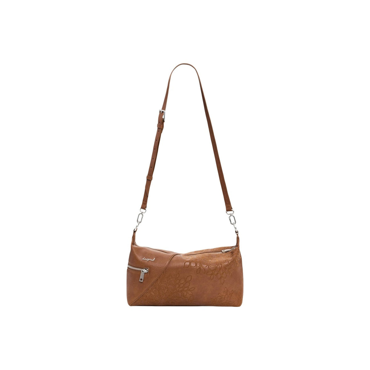 Image 3 : Vue d'ensemble sac à main Desigual femme camel floral gaufré avec fermeture zip et finitions écrue — delvale