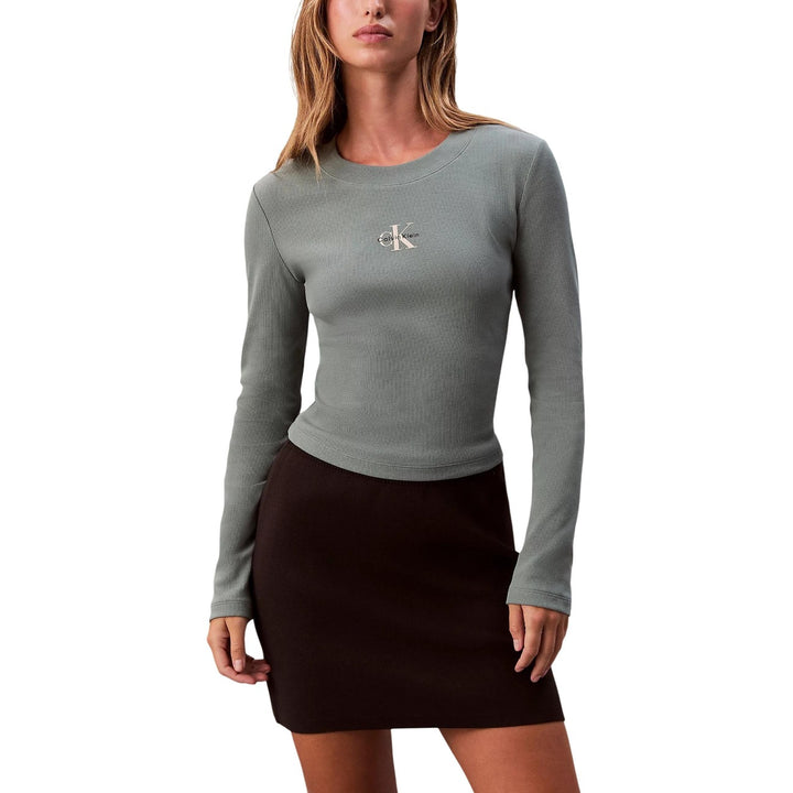 Image 1 : Pull vert Calvin Klein Jeans femme col rond manches longues — delvale