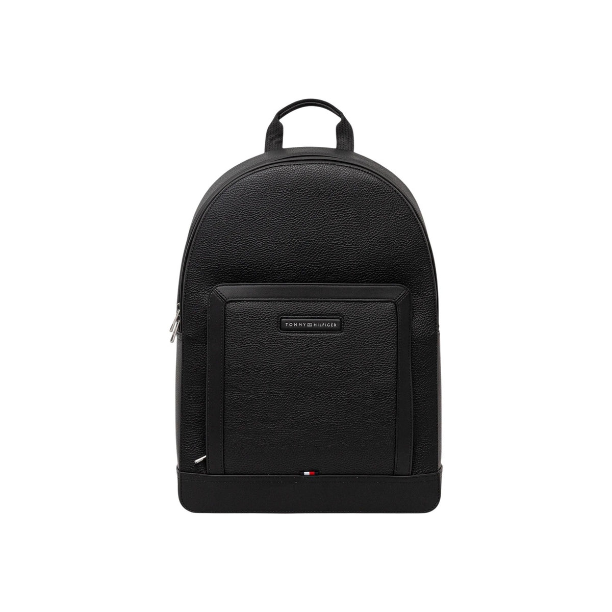 Image 1 : Sac à dos Tommy Hilfiger homme noir en cuir grainé, vue de face avec poche frontale zippée et logo signature — Delvale