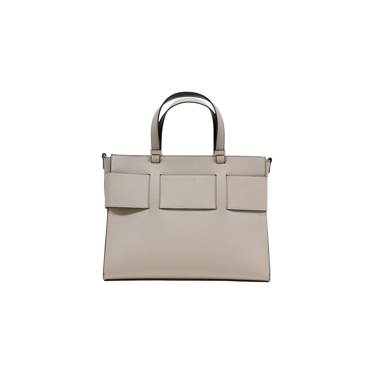 Image 2 : Vue détaillée du sac Armani Exchange beige structuré, design rectangulaire trapézoïdal et anses rigides — Delvale