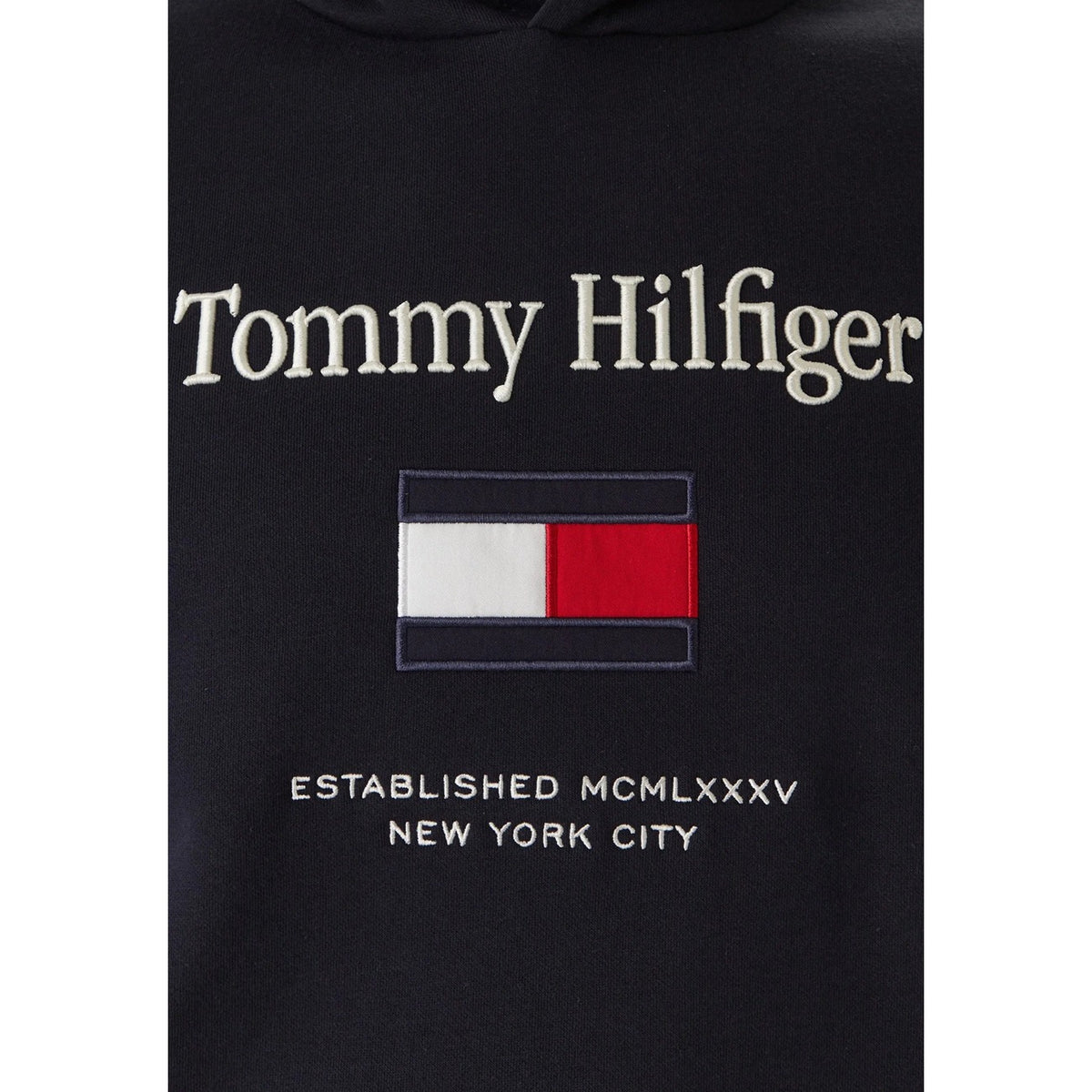 Image 4 : Sweatshirt Tommy Hilfiger homme blanc, détail du logo et des finitions — Delvale