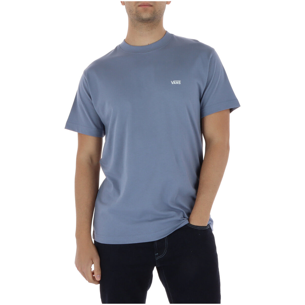 Image 1 : T-shirt homme Vans bleu azur col rond manches courtes, vue de face — delvale