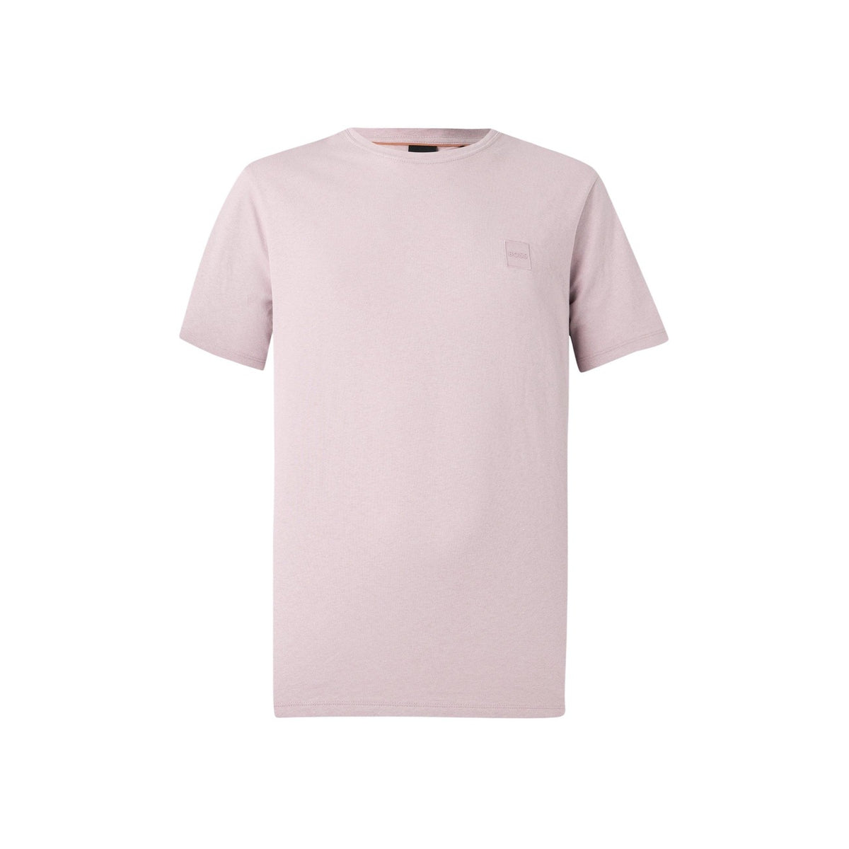 Image 2 : T-shirt Boss homme rose poudré coupe régulière avec patch Boss poitrine gauche, vue à plat sur fond blanc — Delvale