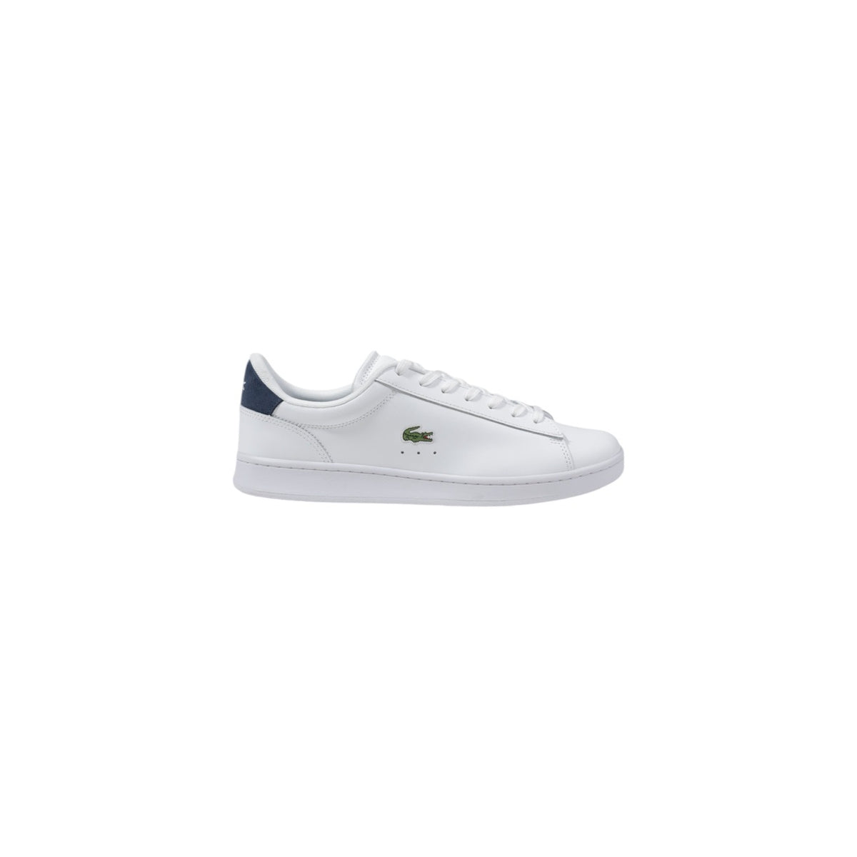Image 1 : Baskets Lacoste homme blanches vue latérale avec contrefort marine et crocodile brodé — Delvale