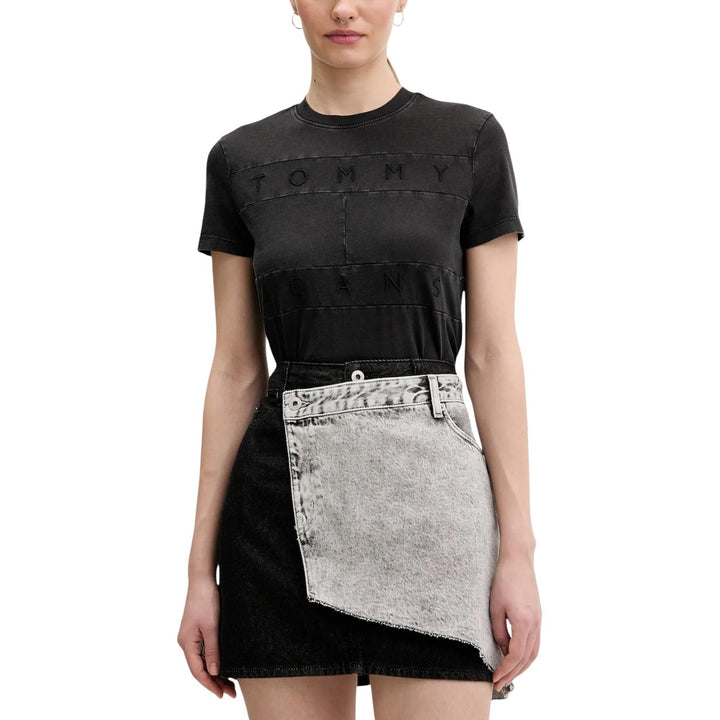 Image 1 : T-shirt Tommy Hilfiger Jeans femme noir en coton organique, col rond et manches courtes — delvale