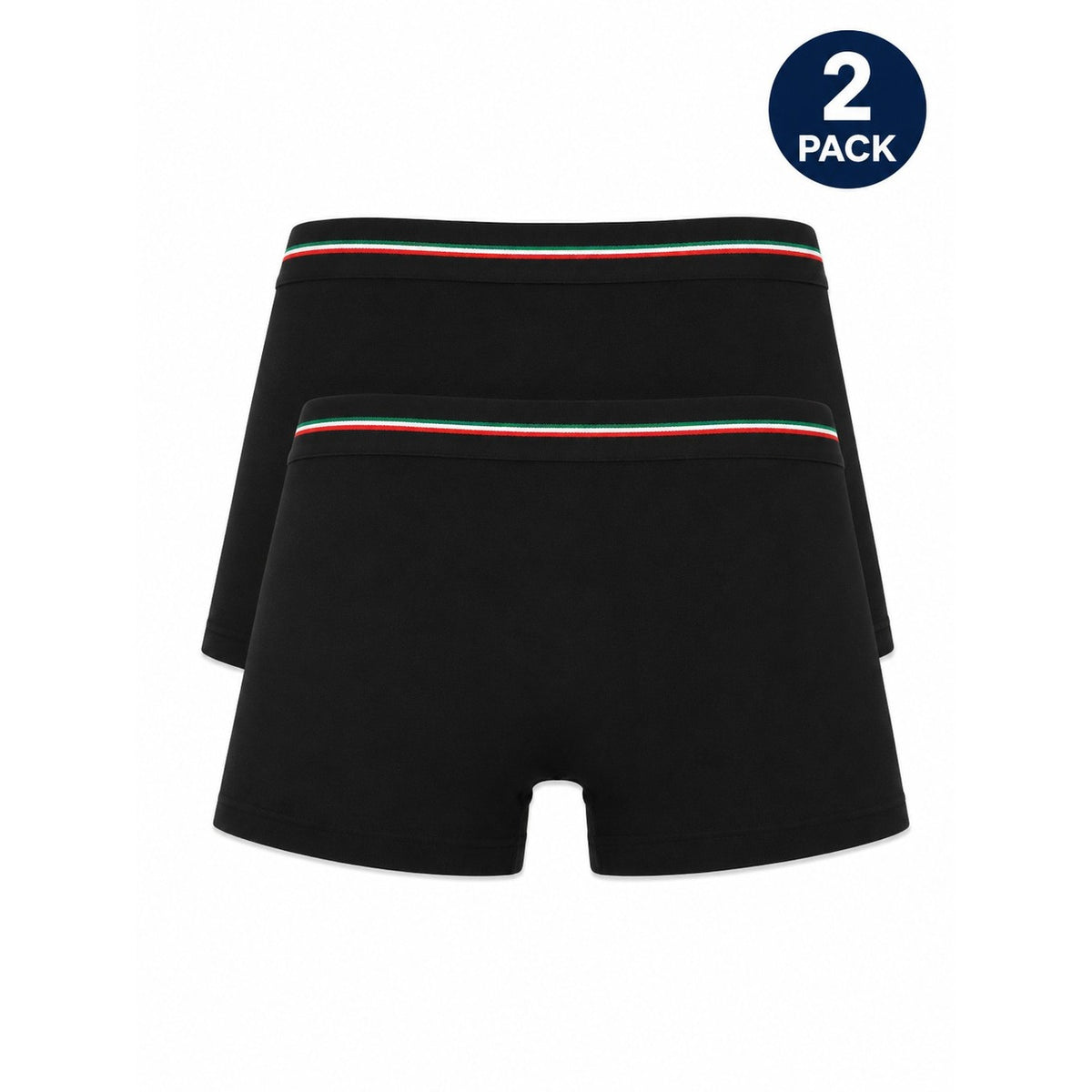 Image 2 : Vue de face des 2 boxers Aeronautica Militare noirs superposés, ceinture avec inscription Aeronautica Militare et bandes vert blanc rouge — Delvale