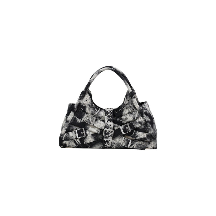 Image 1 : Sac à main Desigual noir forme trapèze avec imprimé aquarelle artistique et double boucle signature — Delvale