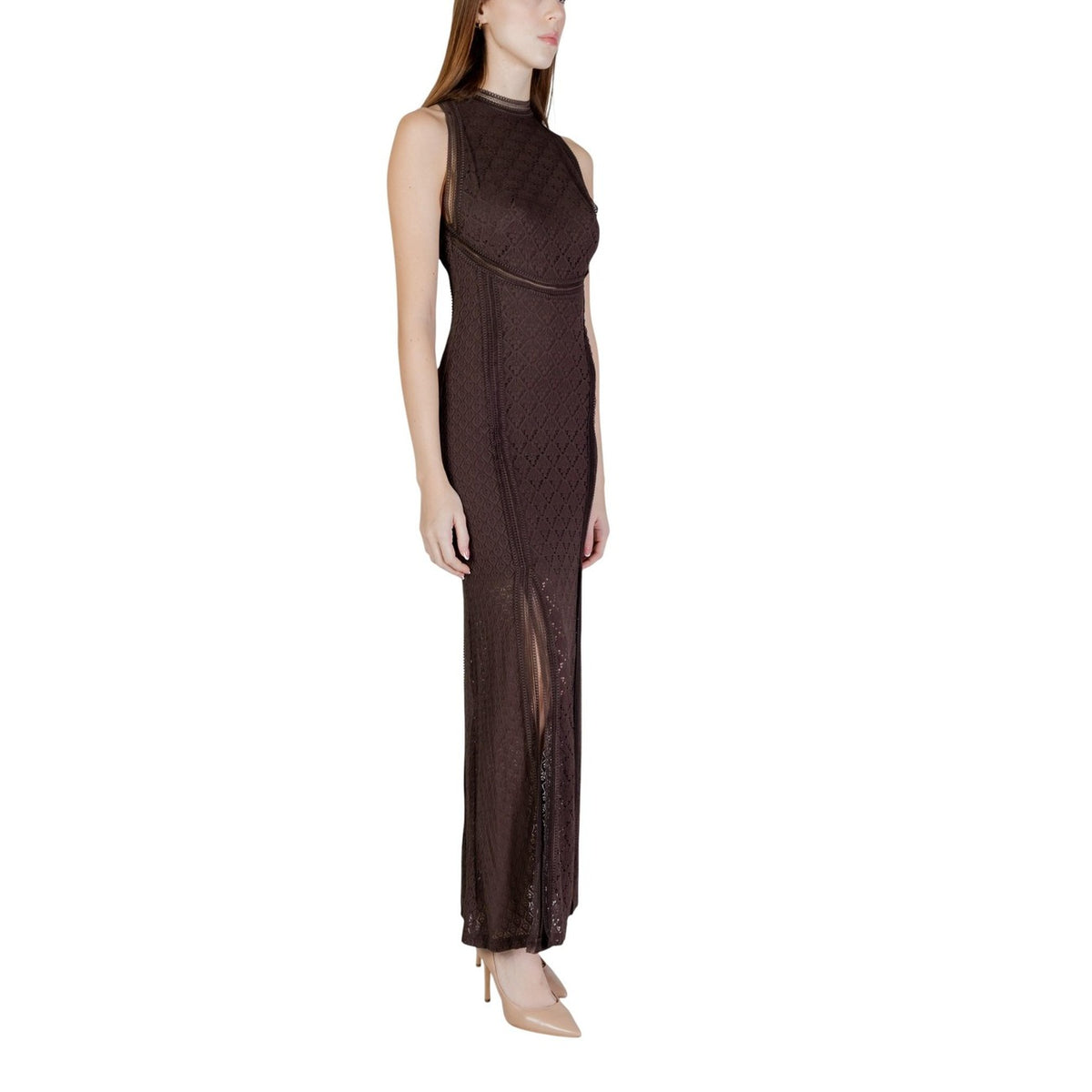 Image 3 : Robe de soirée Guess marron col montant sans manches vue complète — delvale