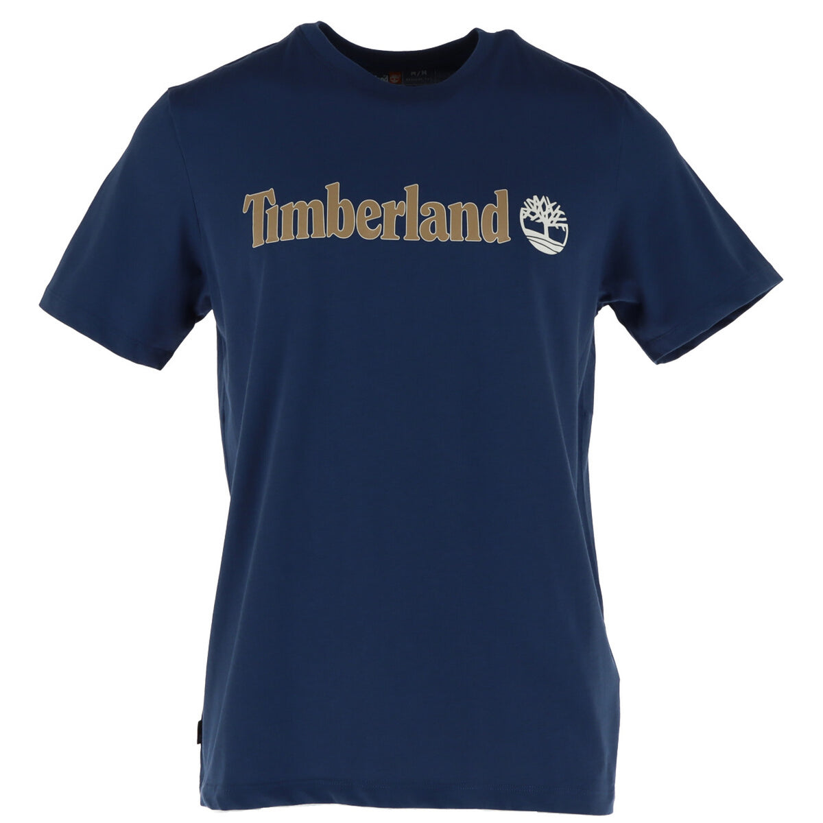 Image 1 : T-shirt Timberland homme bleu marine, logo imprimé poitrine, vue de face sur fond blanc — Delvale