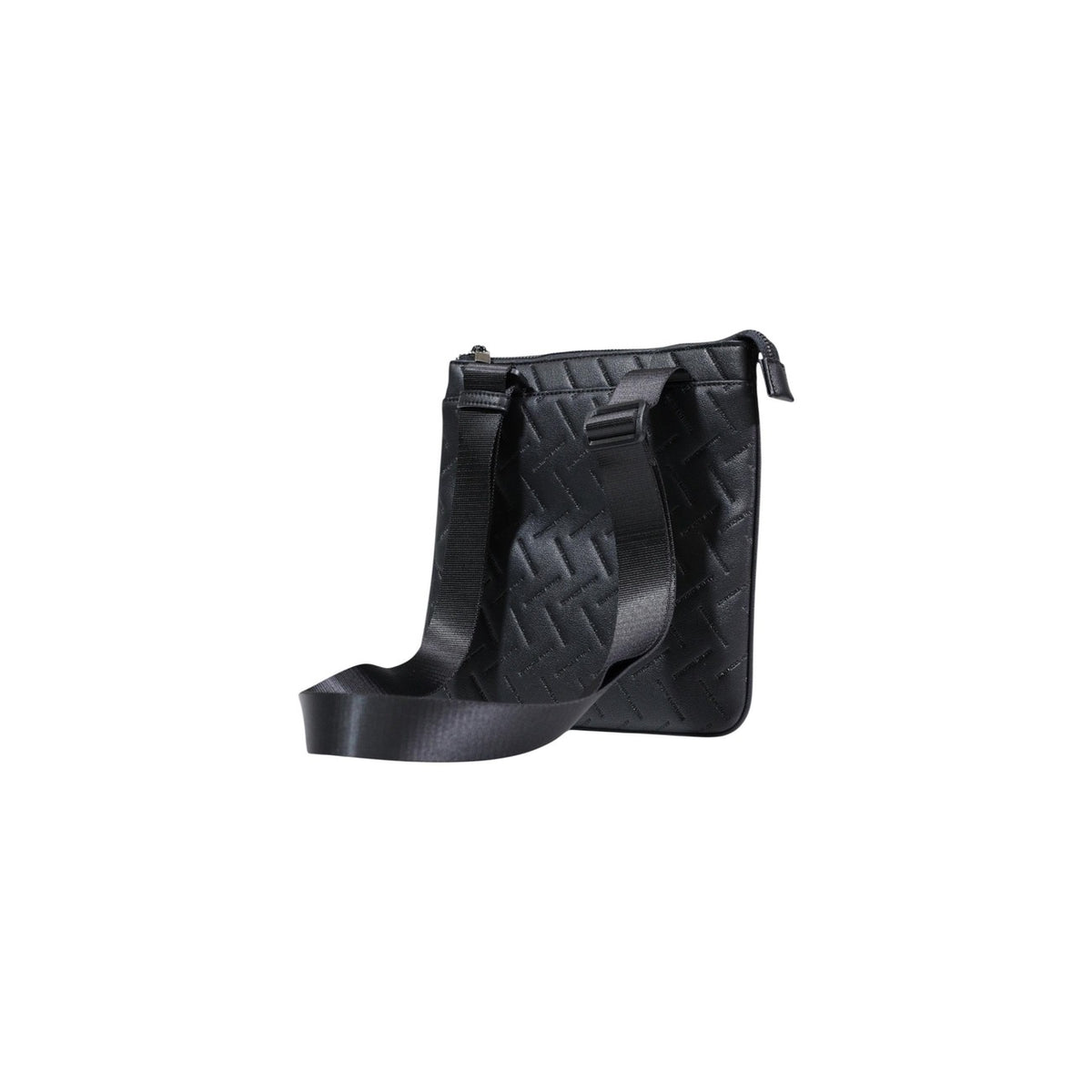 Image 3 : Vue d'ensemble de la sacoche Armani Exchange homme noire à texture géométrique chevron, bandoulière visible — Delvale