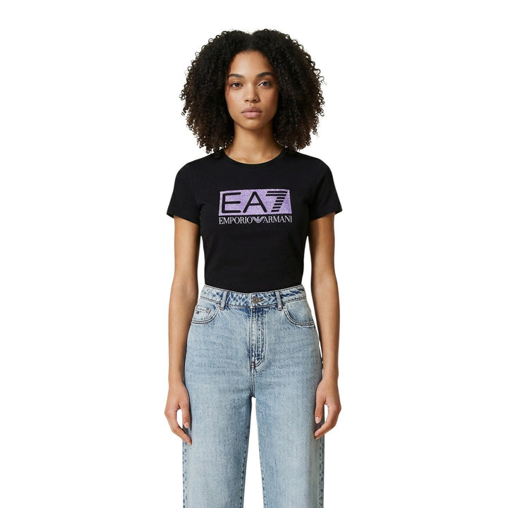 Image 1 : T-shirt Ea7 femme noir en coton avec manches courtes et col rond — delvale