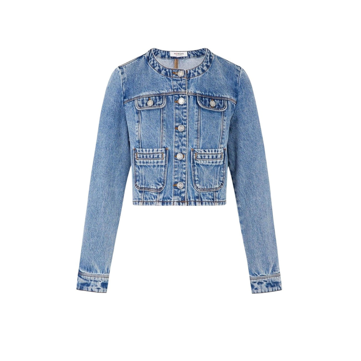 Image 2 : Détail veste bleue Morgan De Toi fermeture boutonnée poches frontales — delvale