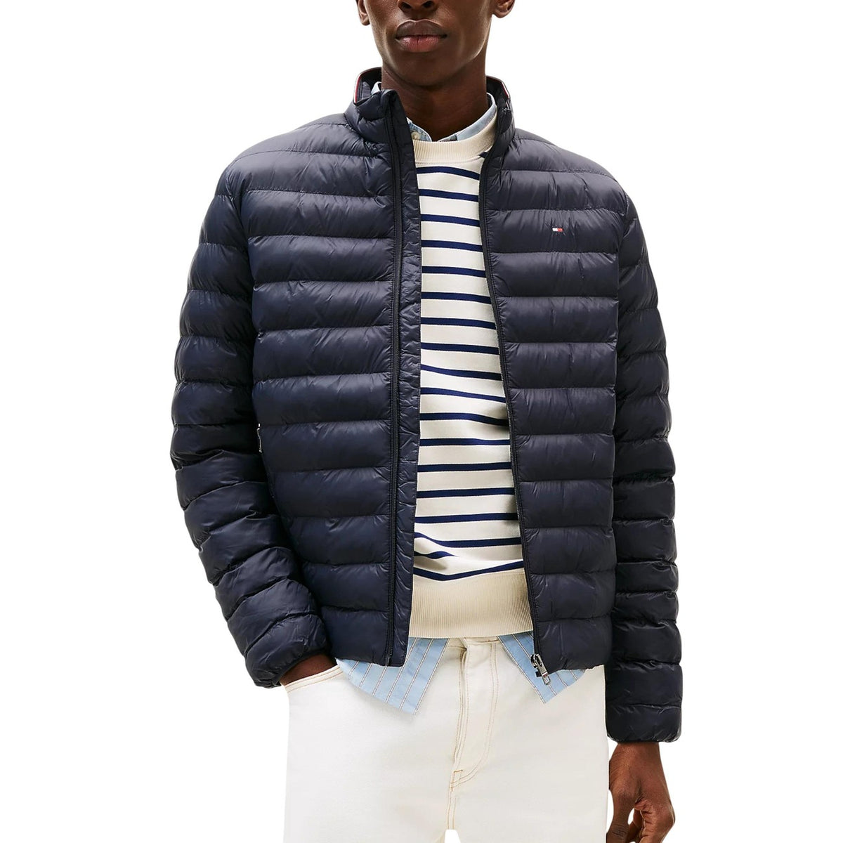 Image 1 : Veste homme Tommy Hilfiger Jeans bleue col montant avec fermeture éclair — Delvale