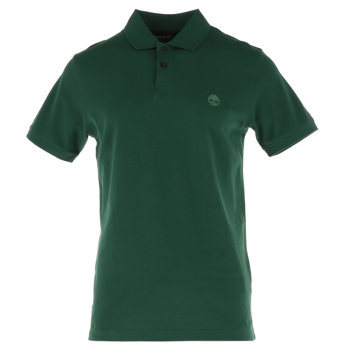 Image 1 : Polo homme Timberland manches courtes en piqué de coton vert sapin avec logo arbre brodé ton sur ton sur la poitrine, vue de face — Delvale