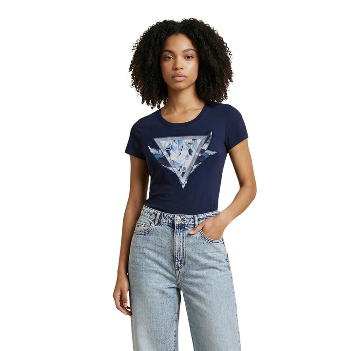 Image 1 : T-shirt Guess femme bleu avec impression distinctive, manches courtes et encolure ronde — Delvale