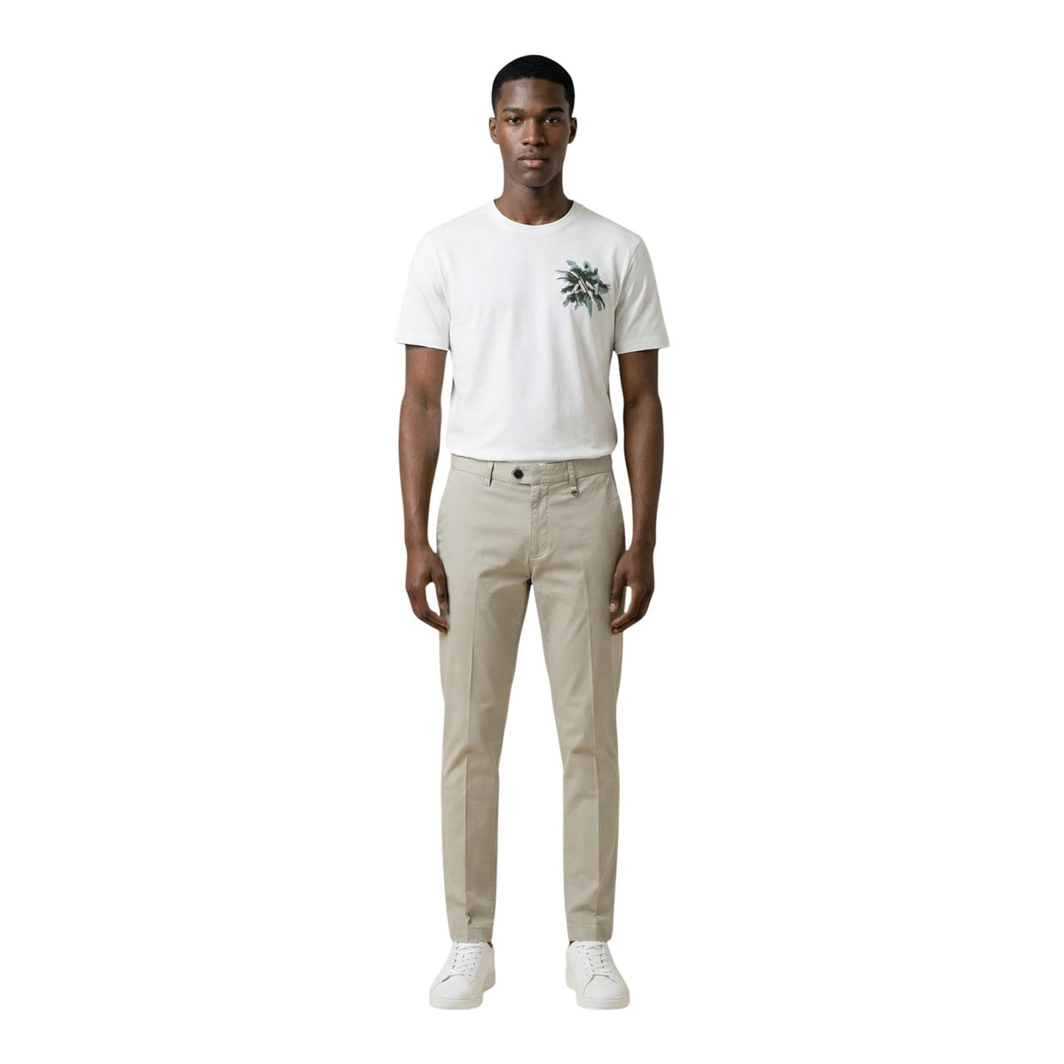 Image 3 : Détail du motif palmiers aquarelle vert sur t-shirt Antony Morato blanc pur coton col rond homme — 9yvwh4-xt