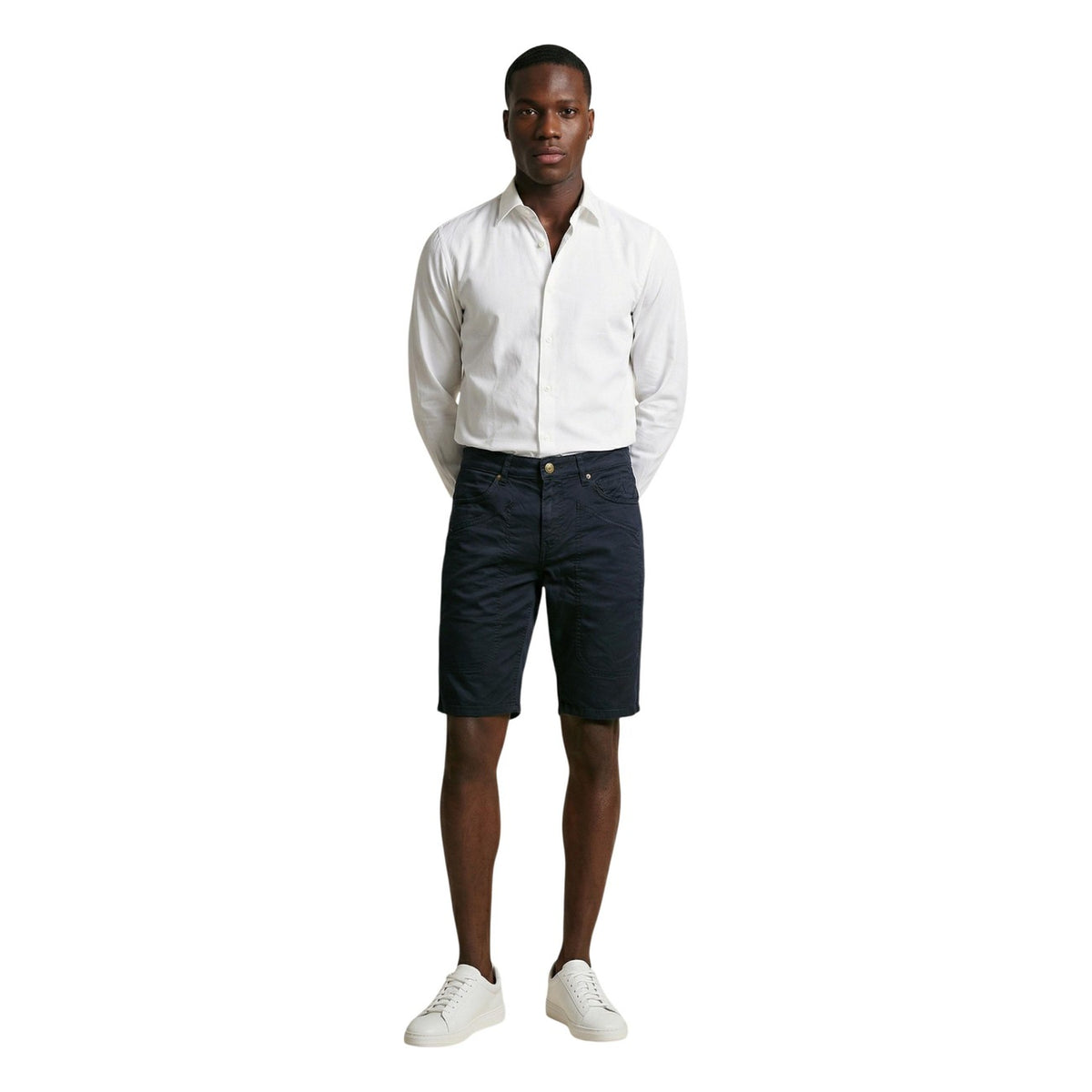 Image 4 : Bermuda homme Jeckerson bleu détail tissu coton élasthanne — delvale