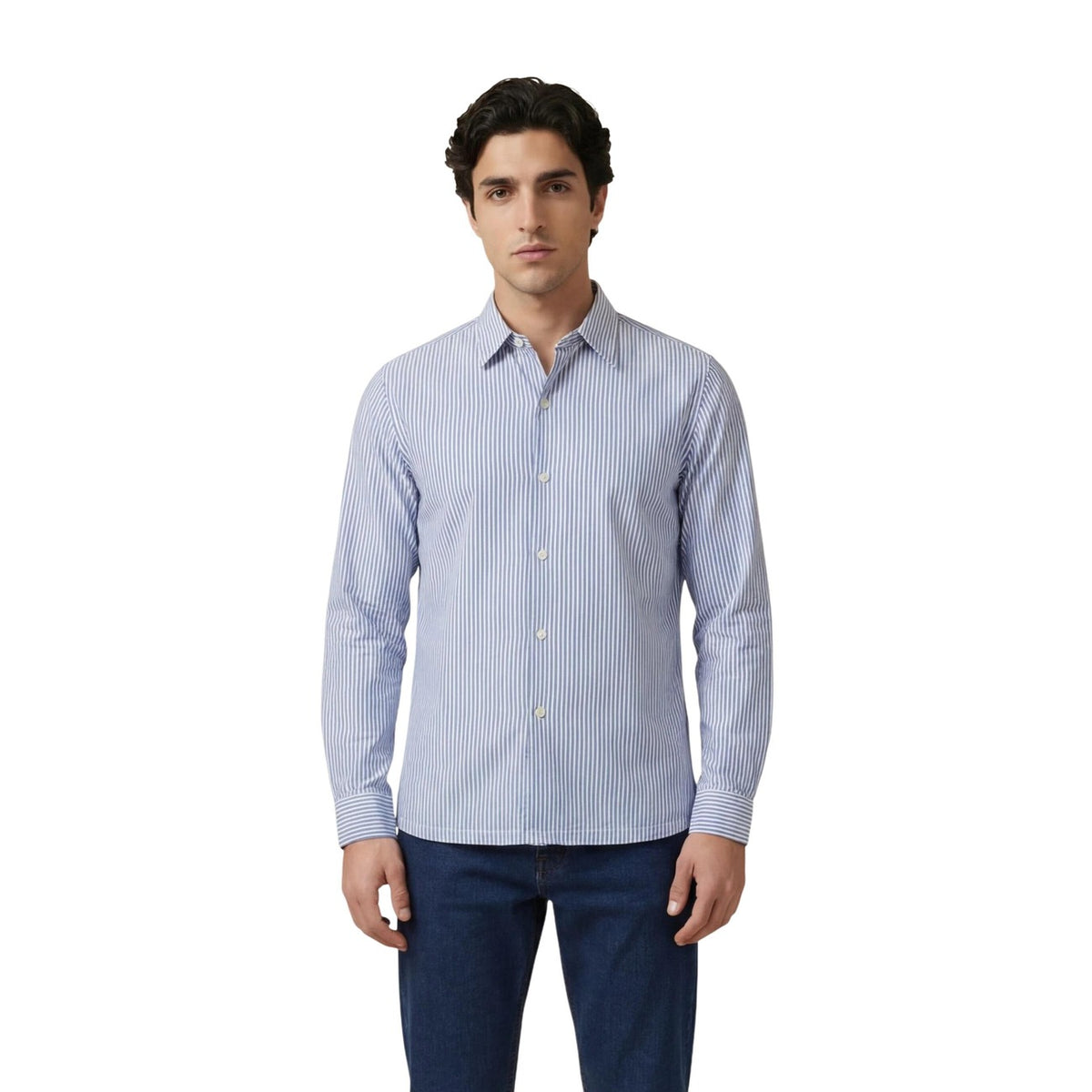 Image 1 : Chemise homme Only & Sons bleu azur à rayures, manches longues et col classique — Delvale