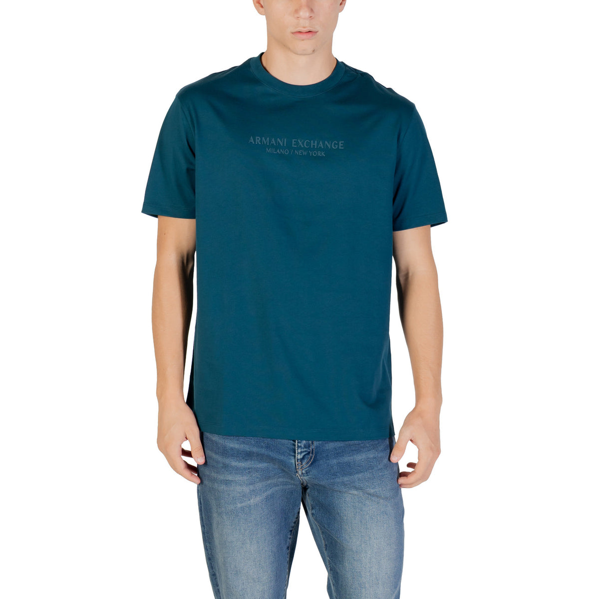 Image 7 : T-shirt Armani Exchange homme vert, détail des manches courtes — Delvale