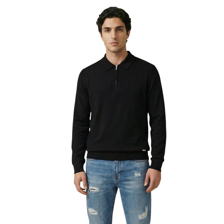 Image 1 : Pull homme Gianni Lupo noir col rond zippé manches longues, vue de face — delvale