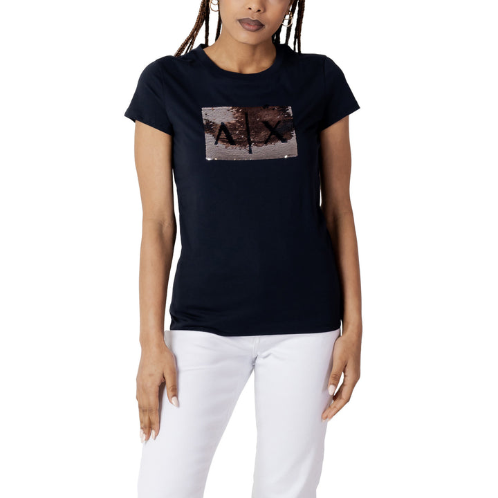 Image 1 : T-shirt Armani Exchange femme bleu marine avec print graphique contrasté, coupe moderne manches courtes — Delvale