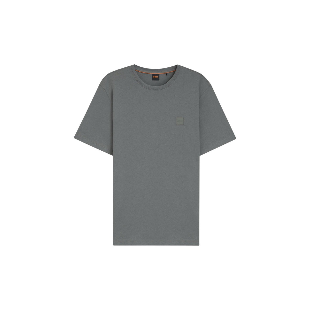 Image 4 : T-shirt Boss homme vert sauge avec patch carré discret poitrine sur fond blanc — Delvale