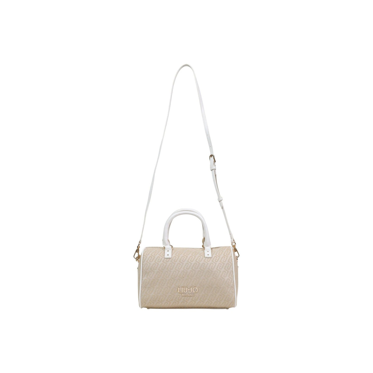 Image 5 : Détail des anses rigides blanches et des rivets dorés du sac bowling Liu Jo Milano — Delvale
