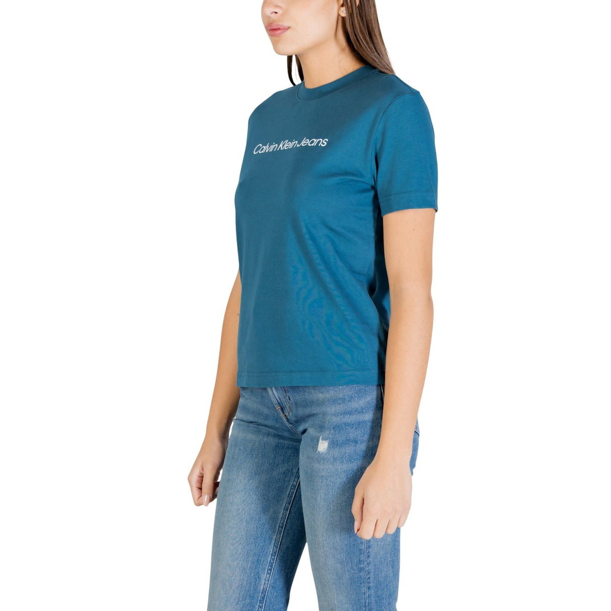 Image 3 : T-shirt Calvin Klein Jeans femme vert col rond vue de dos — delvale
