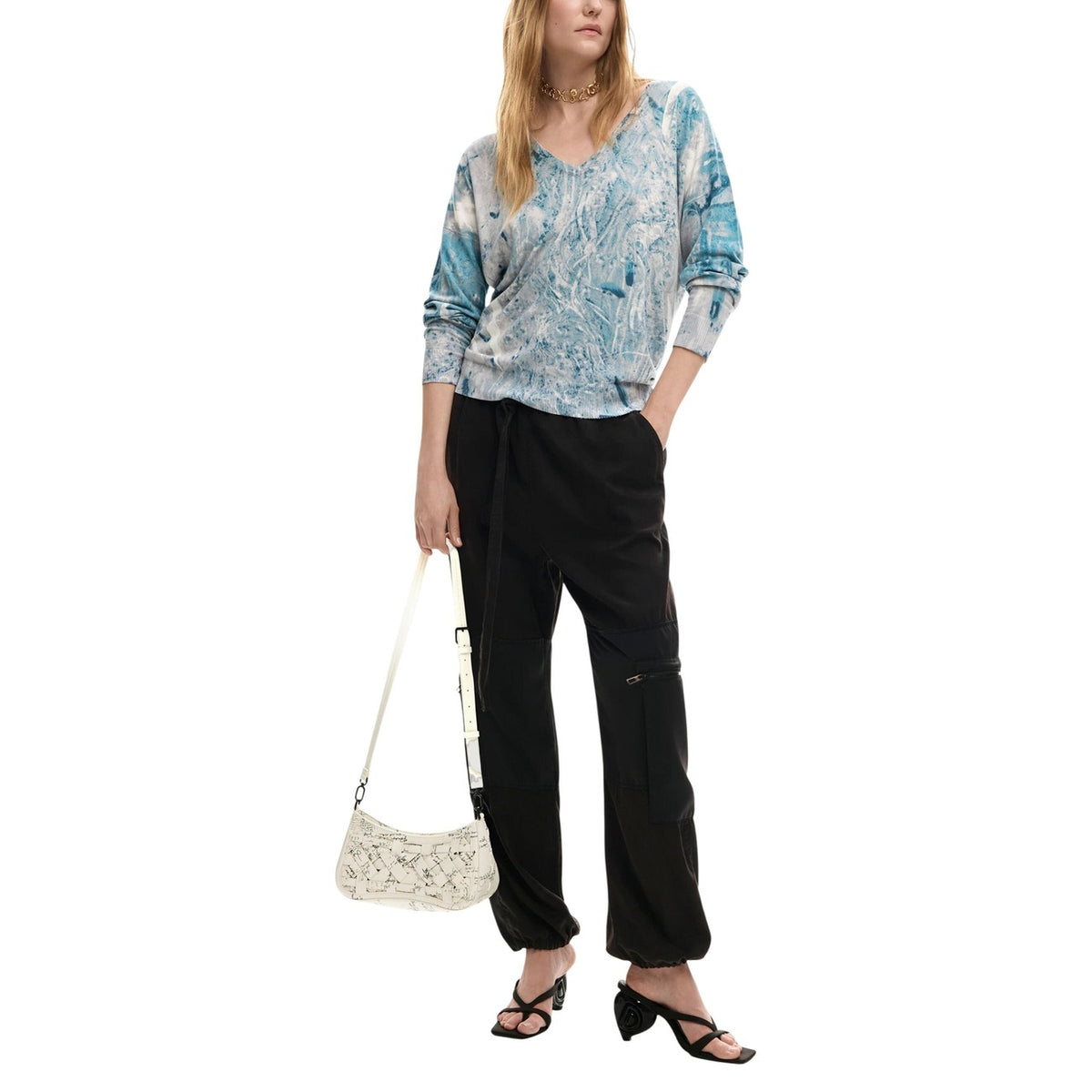 Image 2 : Détail imprimé manuscrit sac baguette Desigual femme ivoire motifs écriture à la main — delvale