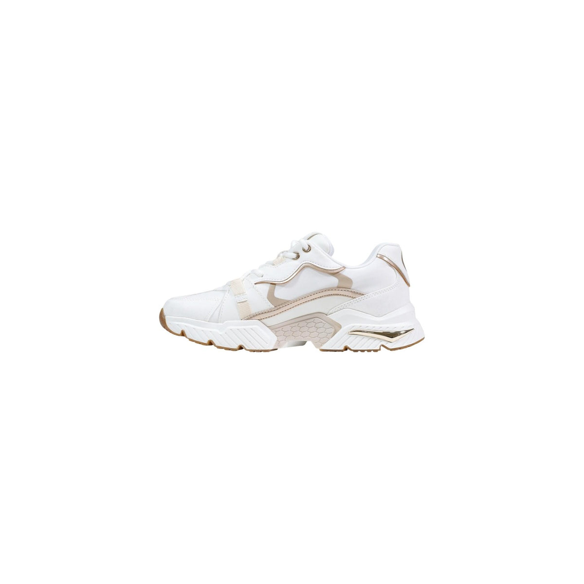 Image 3 : Baskets Guess Carrli femme blanc et doré, vue d'ensemble de la sneaker chunky sportive chic — delvale