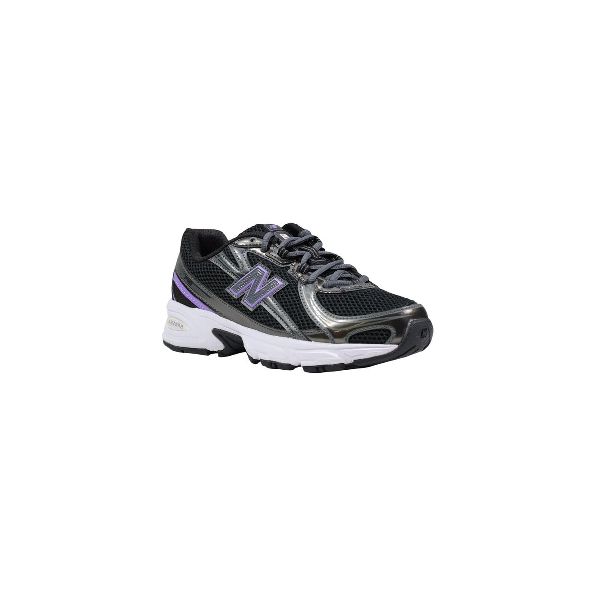 Image 2 : New Balance 740 baskets rétro running femme coloris noir violet, vue de face montrant la silhouette sport-chic — Delvale