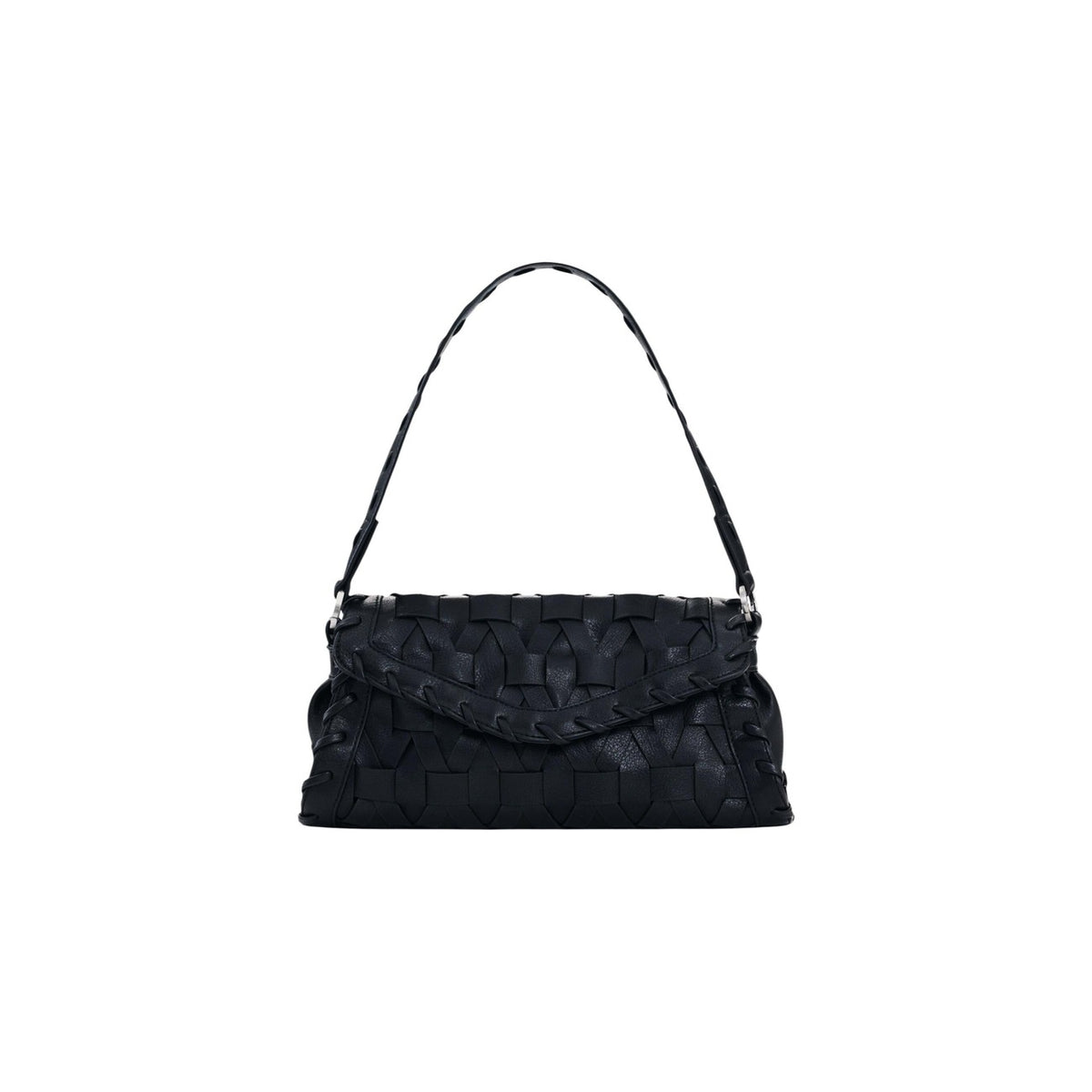 Image 1 : Sac baguette Desigual noir en similicuir tressé avec rabat à pression et anse perforée — Delvale