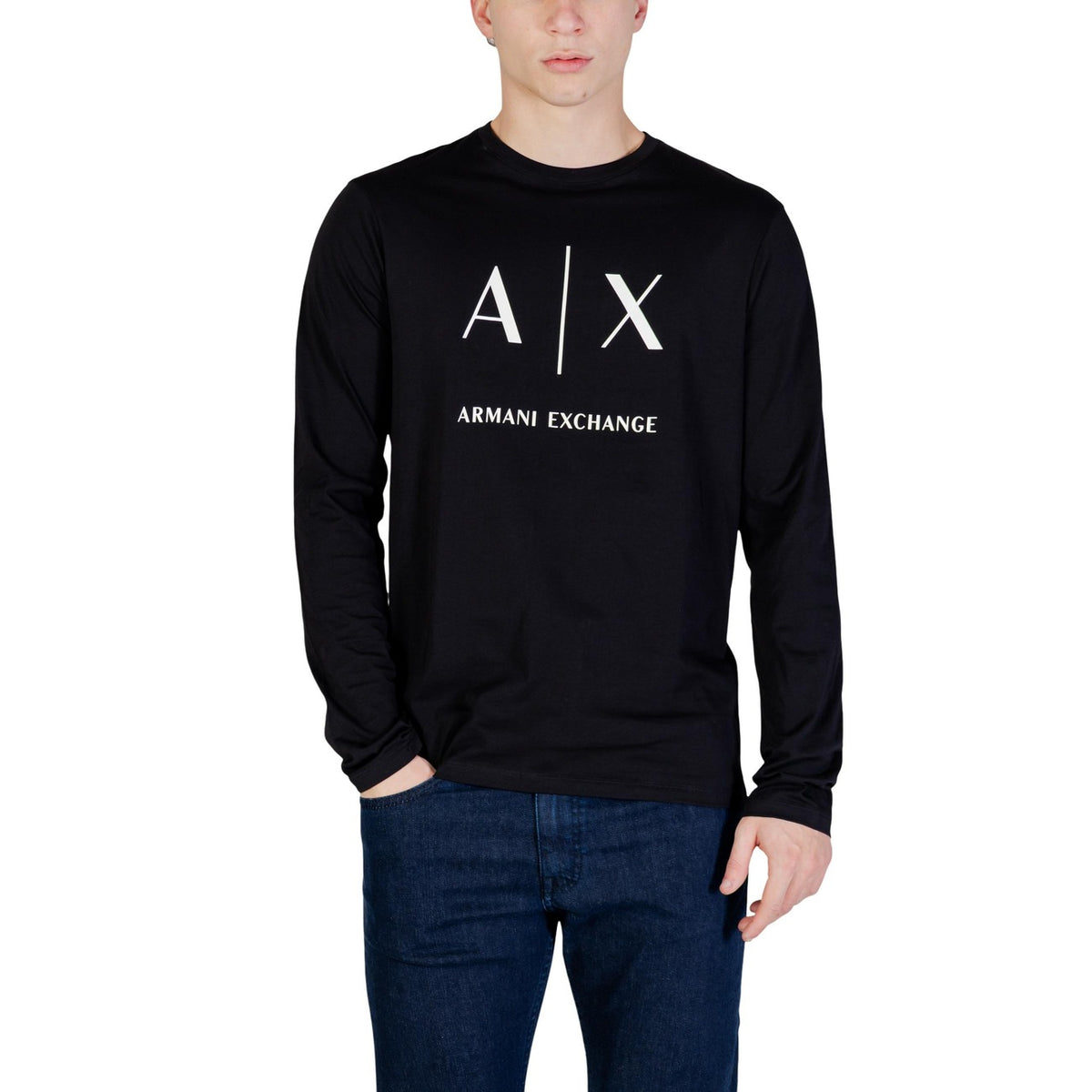 Image 1 : Pull Armani Exchange homme noir avec impression graphique, col rond et manches longues — Delvale
