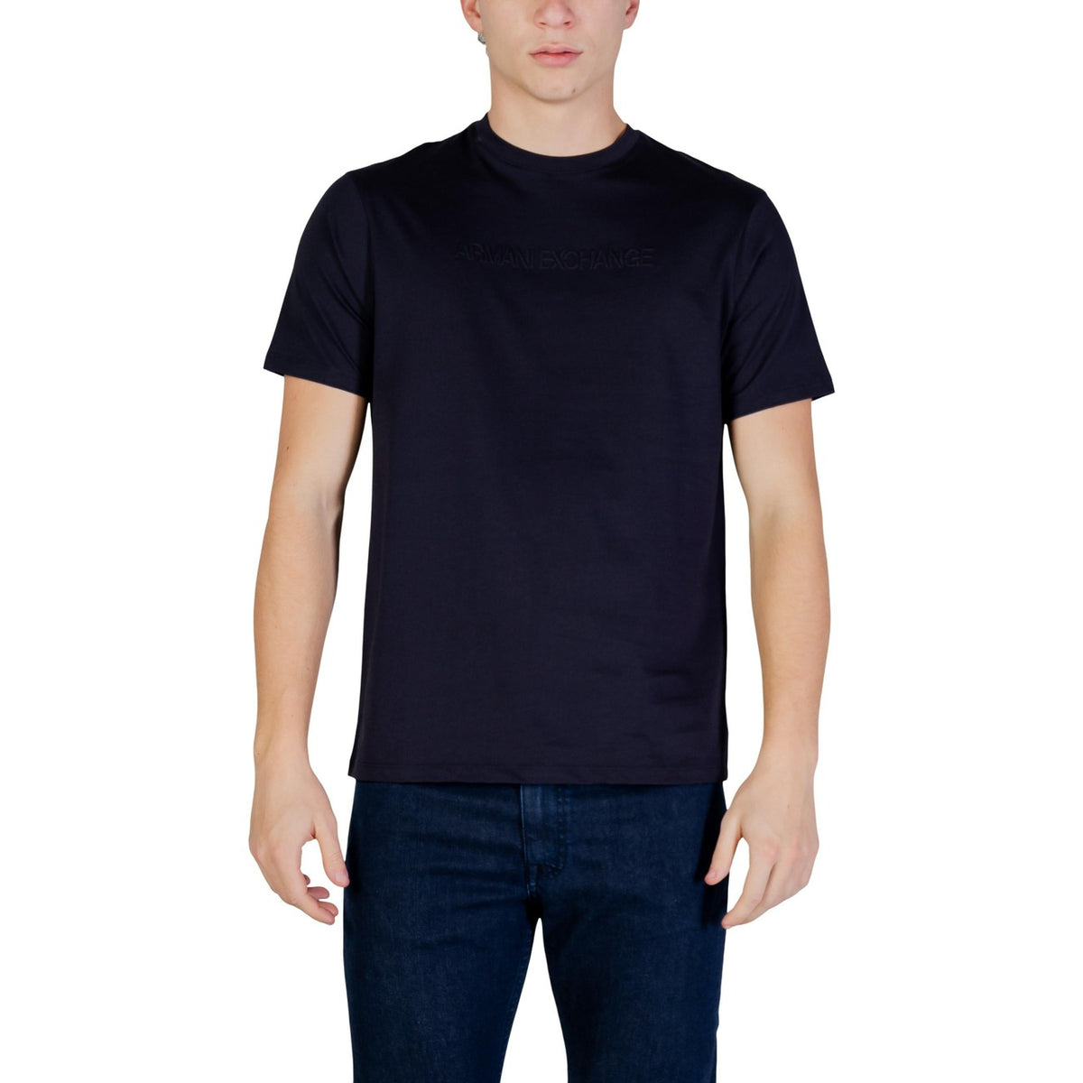 Image 1 : T-shirt Armani Exchange homme bleu en coton, col rond et manches courtes — Delvale