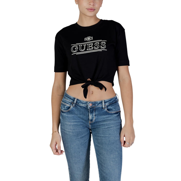 Image 1 : T-shirt Guess Active femme noir avec nœud à la taille et détails strass American Tradition 1981 — delvale