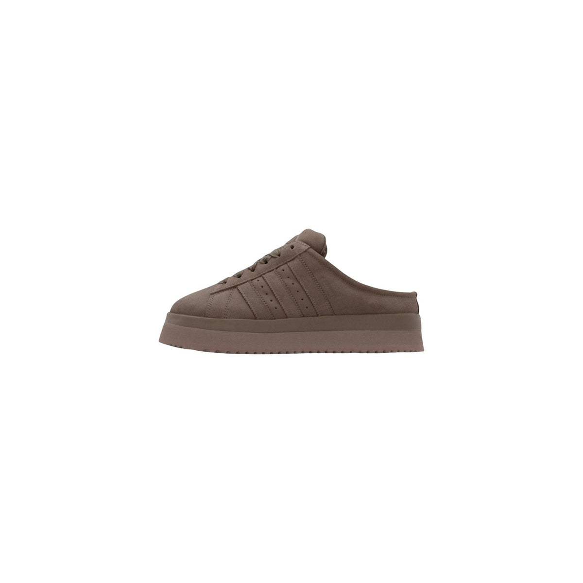 Image 4 : Vue arrière ouverte des mules Adidas Originals femme Campus 00S suède taupe révélant l'intérieur moelleux sherpa — Delvale