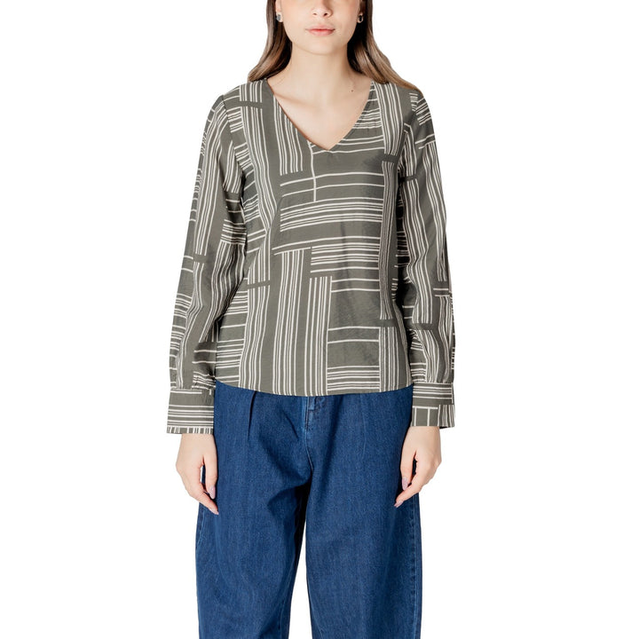 Image 1 : Blouse verte imprimée Jacqueline De Yong manches longues encolure V — delvale